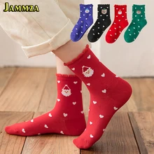 Рождественские женские носки, Красные праздничные Короткие Носки с рисунком Санта Клауса, снеговика, лося, милые повседневные хлопковые носки с сердечками для девочек