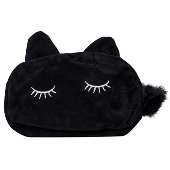 

Hot Sale Women Cute Cosmetic Bag Pom Pom Cat Pattern Makeup Case Female Organizer Bag Black Blue Pencil Case