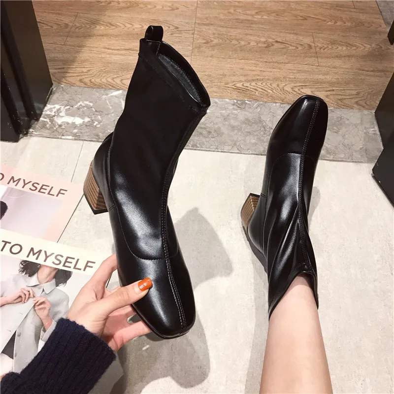 Bootee/ г. Женские ботинки на среднем каблуке со шнуровкой Женская обувь на резиновой подошве Роскошные Дизайнерские ботиночки для дождливой погоды Дамская Осенняя мода до середины икры