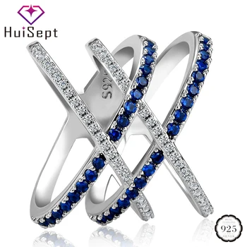 

HuiSept Trendy Silver 925 Ring Cross Shape Sapphire Gemstone Zircon Jewellery Rings for Female Wedding Party Ornaments Wholesale