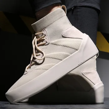 

High Top Sneakers Men Knit Upper Breathable Shoes Fashion Sock Stretch Black / White Shoes Casual Tenis Masculino