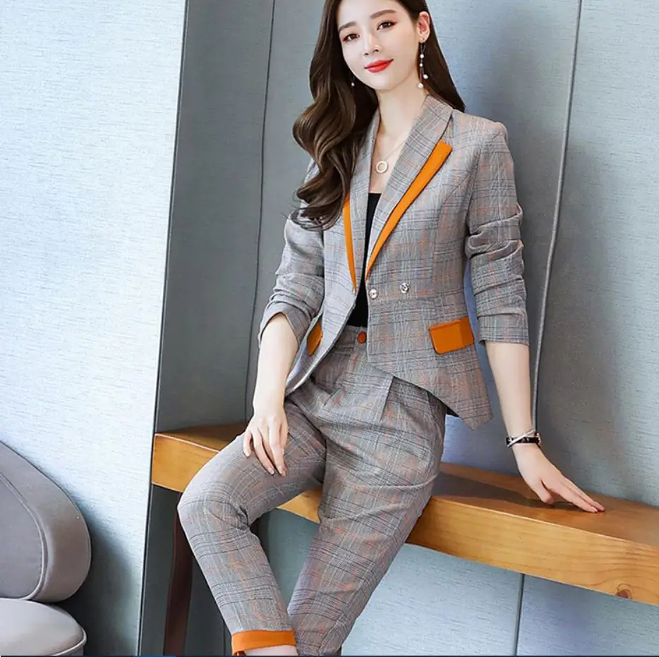 

Nb117 [Fire Kiss] 2019 Plaid Irregular Suit Two-Piece Set Contrast Color Comfortable Trend Elegant Ladies'