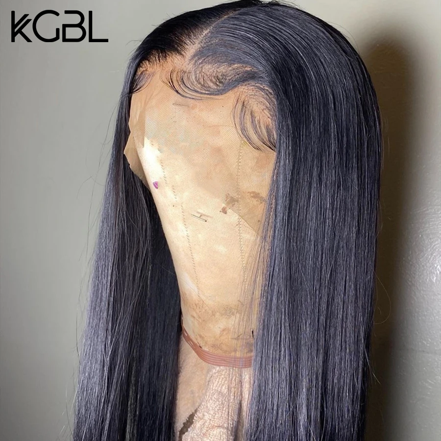 KGBL прямые 13*4 кружевные передние человеческие волосы парики средний коэффициент "-24" не Реми натуральный цвет бразильские волосы парики с детскими волосами