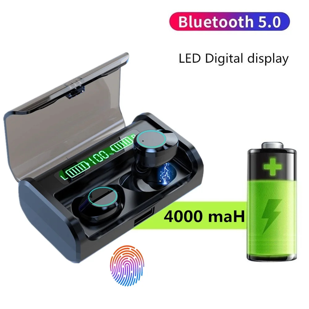 

TWS Earphone Black wireless Bluetooth V5.0 IPX7 earplug LED digital display Monitor Earbuds 4000MAH Charging box for Galaxy