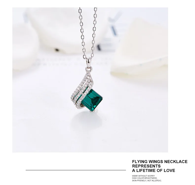 Серебро 925 пробы в офисном стиле, инкрустированный кулон Zicron, ожерелье с геометрическим бриллиантом, ожерелье со стеклянными кристаллами, вечерние подарки для дам