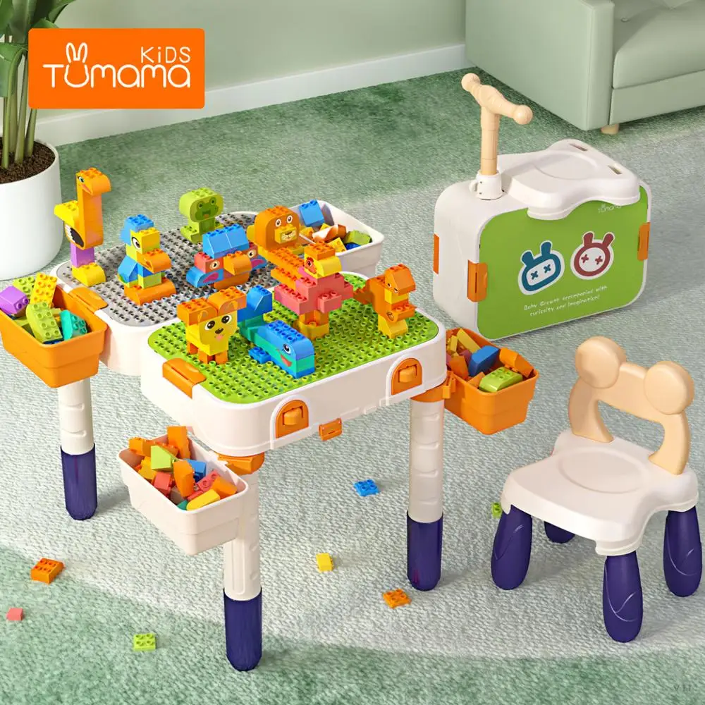 

Big Size Building Blocks 2-in -1 Baby Balance BikeTable Multifunctional Foldable Building Block Table toys for childrens