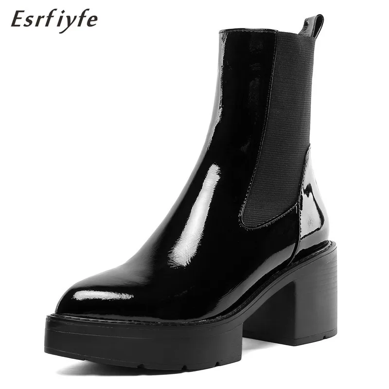 

ESRFIYFE New Fashion Black Martin Boots Women Spring Autumn Genuine Leather Platform Shoes Woman Party Ankle Boots High Heels