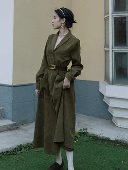 

2019 new fashion women's clothing Vintage dress V-Neck Mid-Calf winter dress