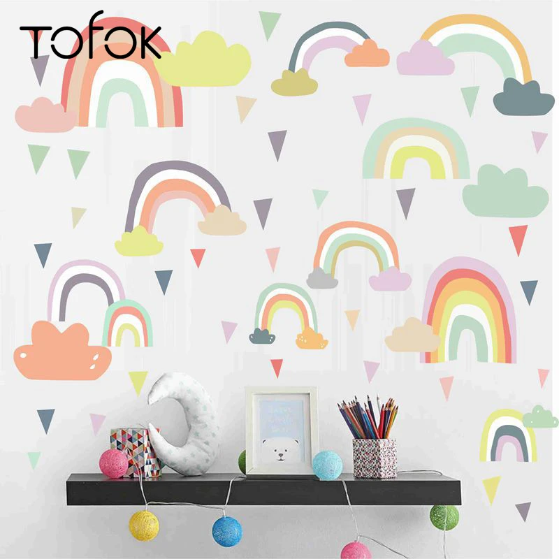 Tofok красочные Радужные облака DIY Наклейка на стену капли дождя для детской