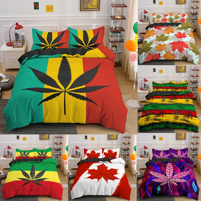 

New 3D Printing Maple Leaf Bedding 2/3pcs Duvet Cover Set Bedroom Decor (Single/Twin/Double/Full/Queen/King)