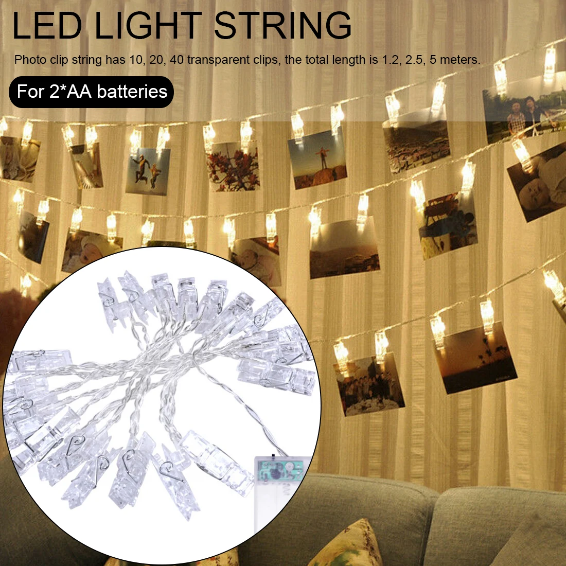 

1pcs Clip String Light Birthday Party Christmas Decor Battery Powered LED String Light Wedding Decoration Starry Photo Holder