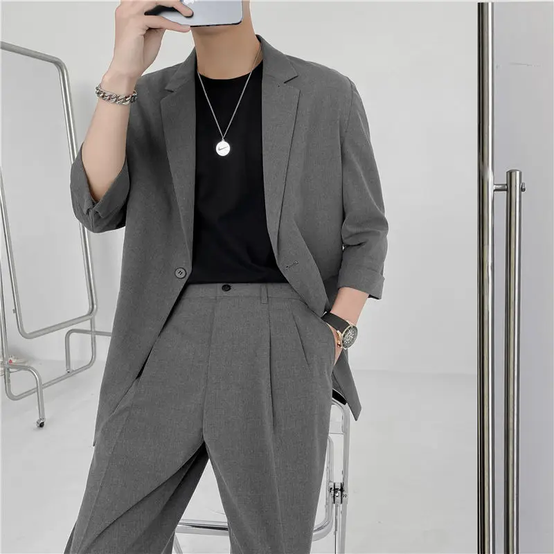 Spring Summer British Style Formal Blazer Men Korean Fashion Loose Casual Dress Jacket Men Harajuku Social Suit Jacket M-2XL