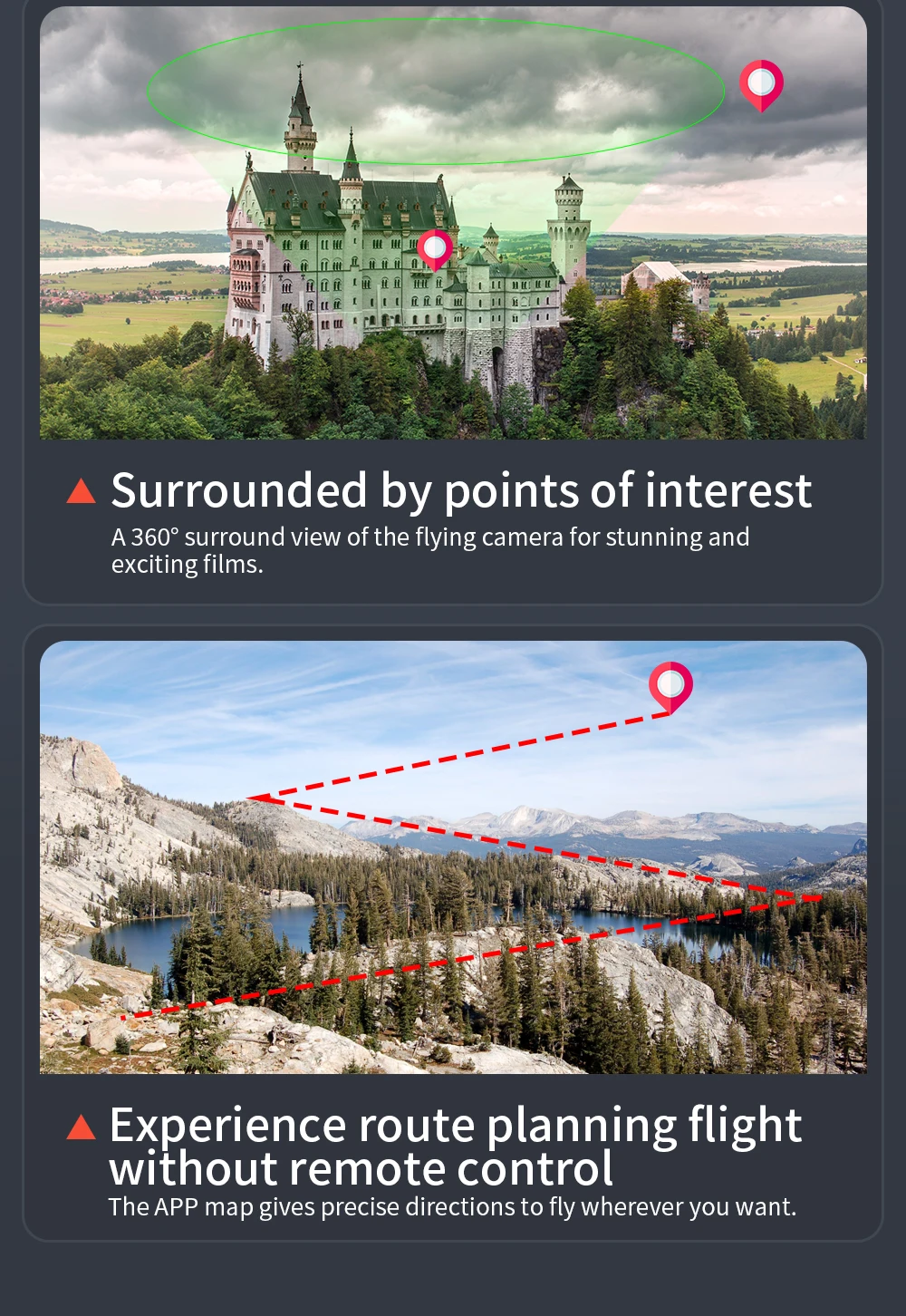 KF105 GPS Drone, Surrounded by points of interest A360 surround view of the flying camera for stunningand exciting films