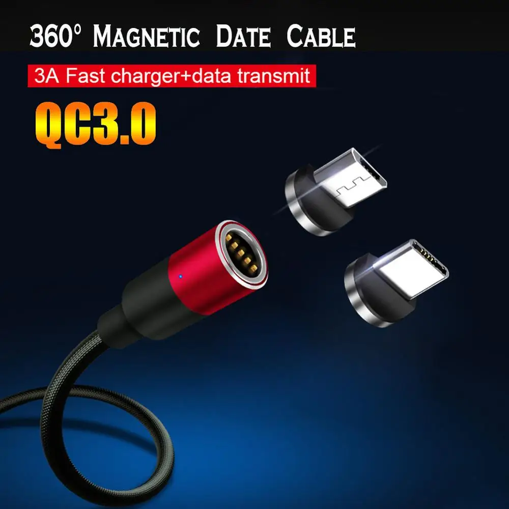 Магнитный USB кабель для Micro USB/type C 3A Быстрый зарядный кабель для передачи данных для мобильного телефона QC3.0 для huawei Xiaomi Магнит USB type-c