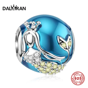 

DALARAN Diy Charm Blue Crystal Mermaid 925 Sterling Silver Charm Beads Fit Pandora 925 Original Women Fine Jewelry Making