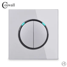 Coswall 2 банда 2 способа случайное нажатие вкл/выкл настенный светильник переключатель светодиодный индикатор проходной переключатель стеклянная панель Серый