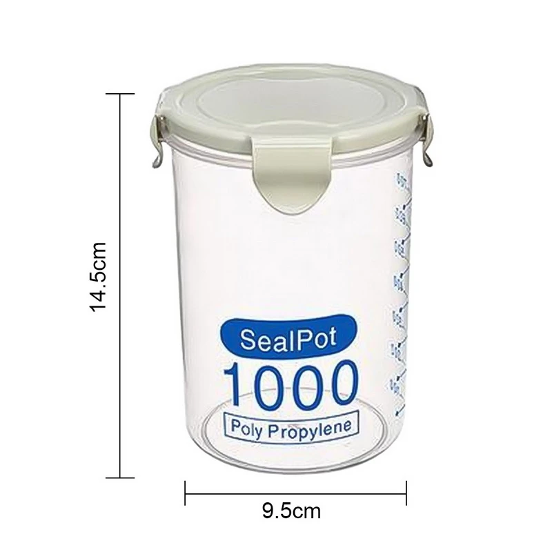 1000ml green FUNIQUE рис бобы Stoarge Jar с крышкой уплотнения 4 решетки Холодильник Хранения Пищи Контейнер пластиковый кухонный ящик для хранения - Цвет: 1000ml green