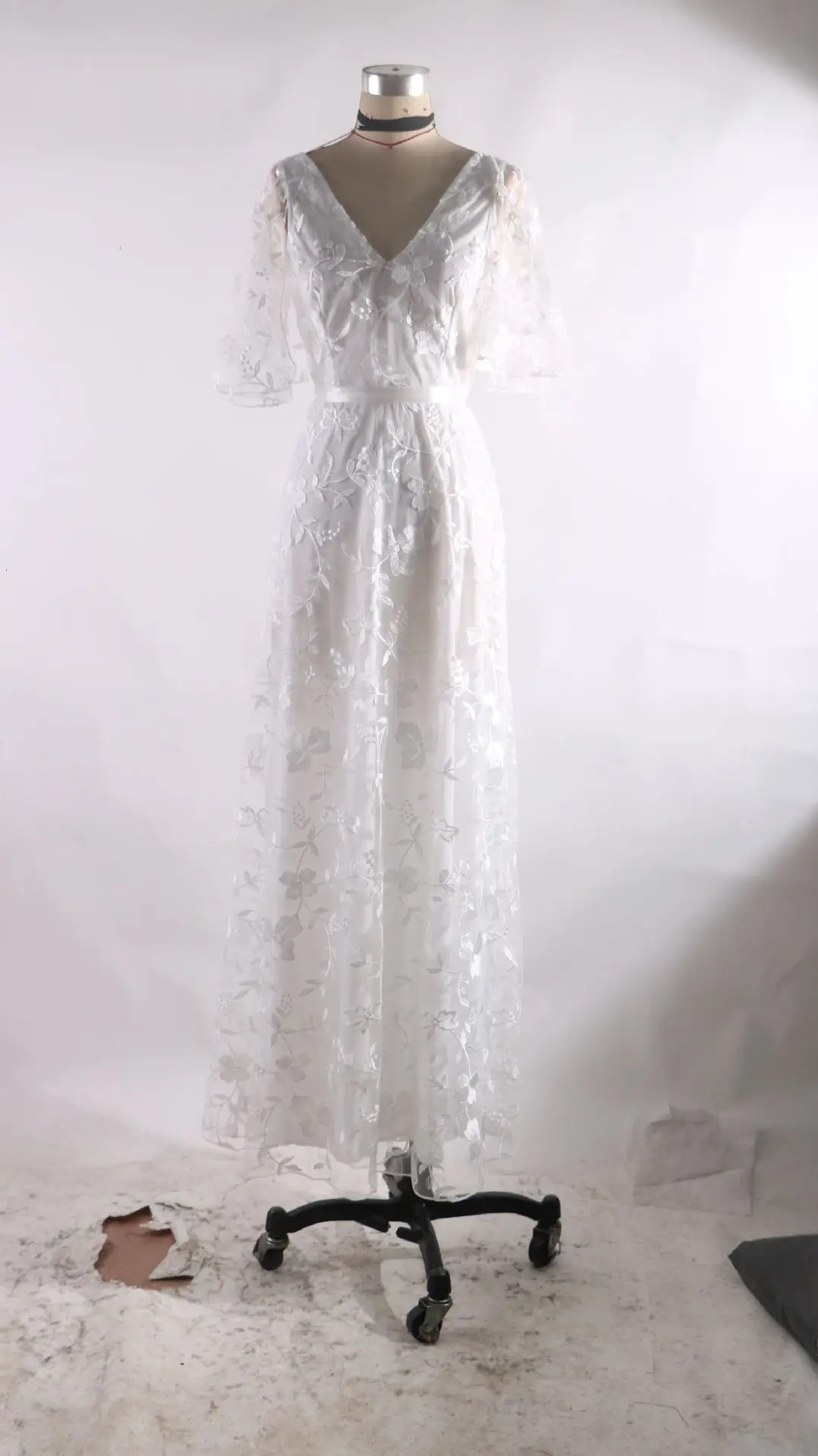 BacklakeGirls/Белое Кружевное сексуальное вечернее платье с v-образным вырезом и рукавами-крылышками и открытой спиной, длина до пола, женское платье, халаты De Soiree Longue