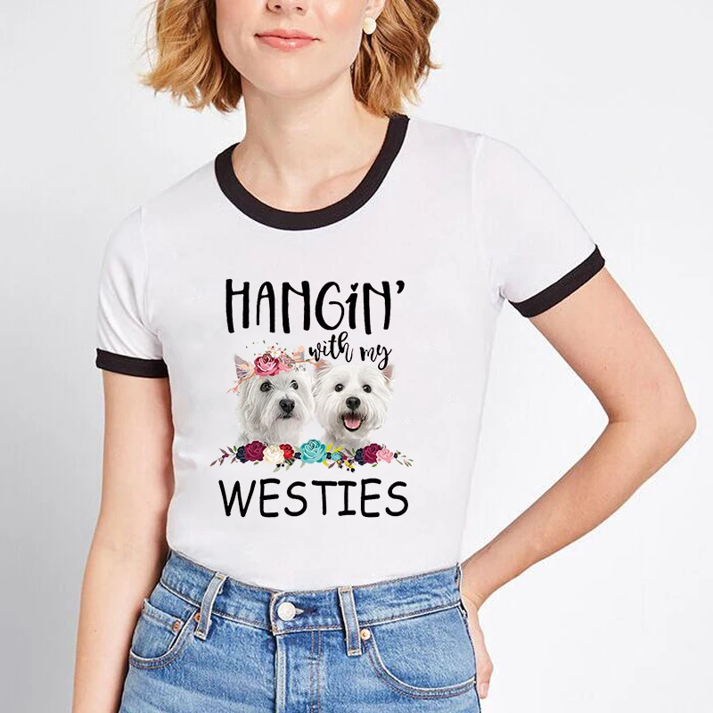 Женская футболка Hangin With My Westies Повседневная с рисунком собаки кошки животного