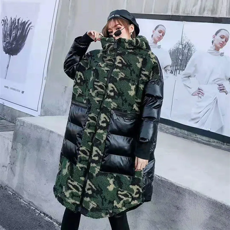 QING MO зеленые женские камуфляжные парки женские зимние толстые теплые парки с большими карманами Женское пальто с капюшоном шерстяная Верхняя одежда ZQY2416
