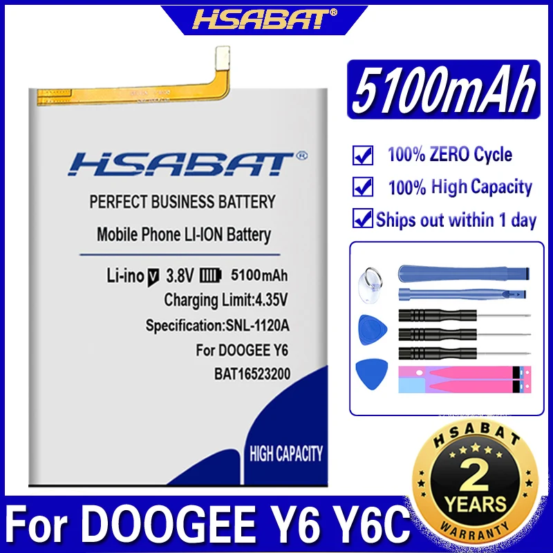 Аккумулятор HSABAT 5100 мАч BAT16523200 Для DOOGEE Y6 Y6C piano 5 дюймов|Аккумуляторы для мобильных