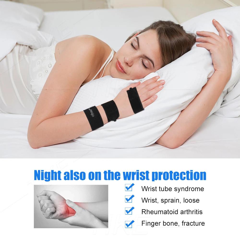The night wrist brace laid flat showing the interior bendable aluminum splint that can be shaped to conform to the wrist and removed for washing or compression-only use.