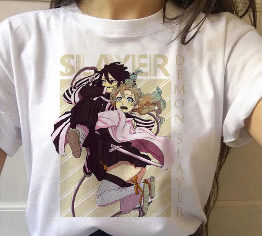 Kimetsu No Yaiba Demon Slayer футболка для женщин Графический Топ футболки японского аниме короткий рукав белый Повседневная Harajuku панк одежда - Цвет: WTQ2916