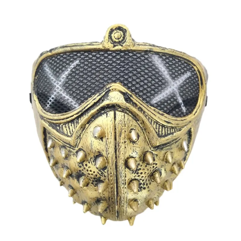 Панк-игра, часы, маски собак 2 WD2, Маркус Холлоуэй, маска, гаечный ключ, косплей, заклепки, маска для лица, половина лица, латексные Вечерние Маски, косплей реквизит - Цвет: gold