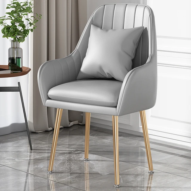 PU Leather Dinning Chair Nordic Style Furniture Black Golden Foot Makeup Armchairs For Bedroom Decoration Chairs Kitchen Chair As Picture
