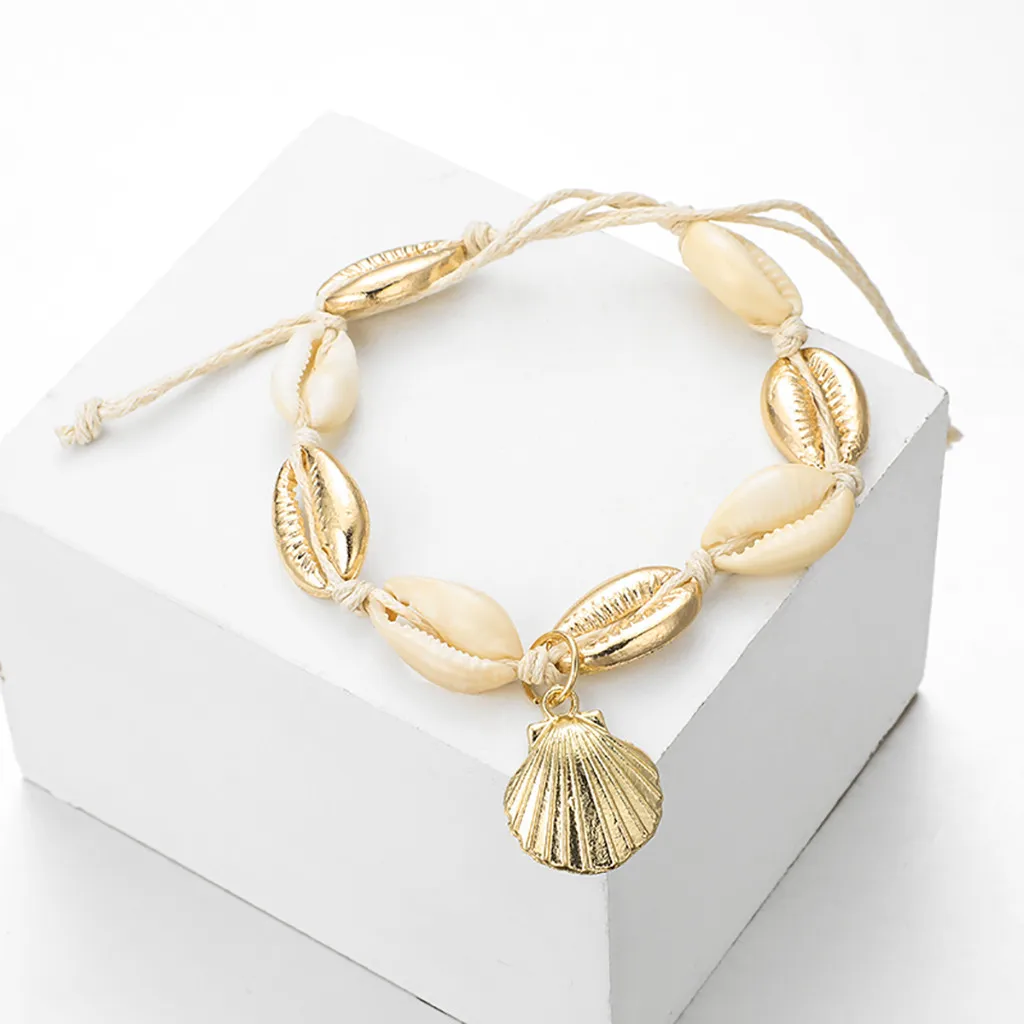 Fashion Geometric Hemp Conch Simple Temperament New Metal Shell Pendant Anklet Jewelry Accessories 2021 | Украшения и аксессуары