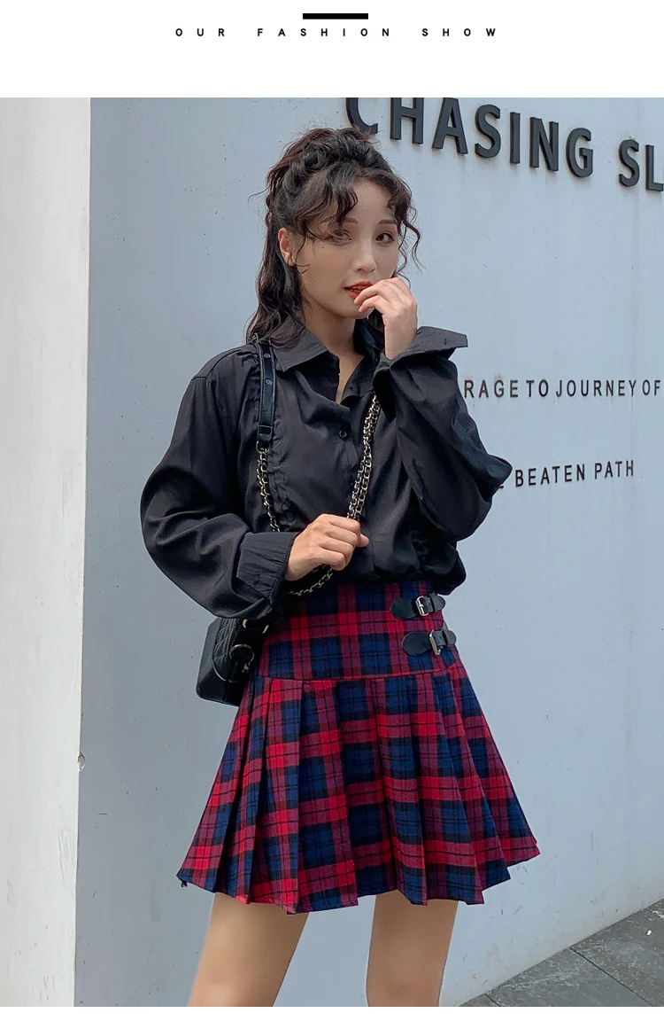 Новые клетчатые юбки для женщин, свободные юбки с высокой талией Harajuku, плиссированные юбки с цепочкой, хлопковые школьные юбки для девочек, модная женская юбка