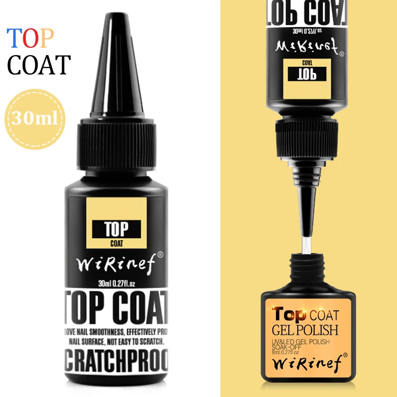 30ml top coat WiRinef 8 мл матовый топ лак для ногтей Дизайн гель лак замочить от УФ-гель для ногтей длительный красивый матовый топ - Цвет: 30ml top coat