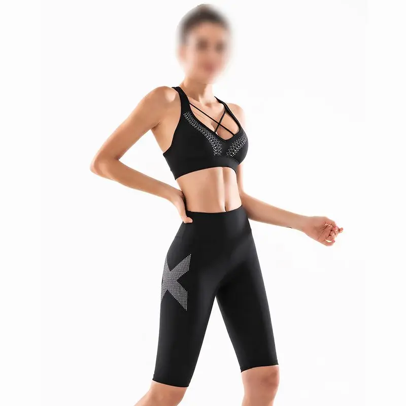 B T2Pcs/комплект женский спортивный костюм для йоги и фитнеса высококачественный Быстросохнущий дышащий спортивный бюстгальтер с высокой талией и принтом для йоги - Цвет: B