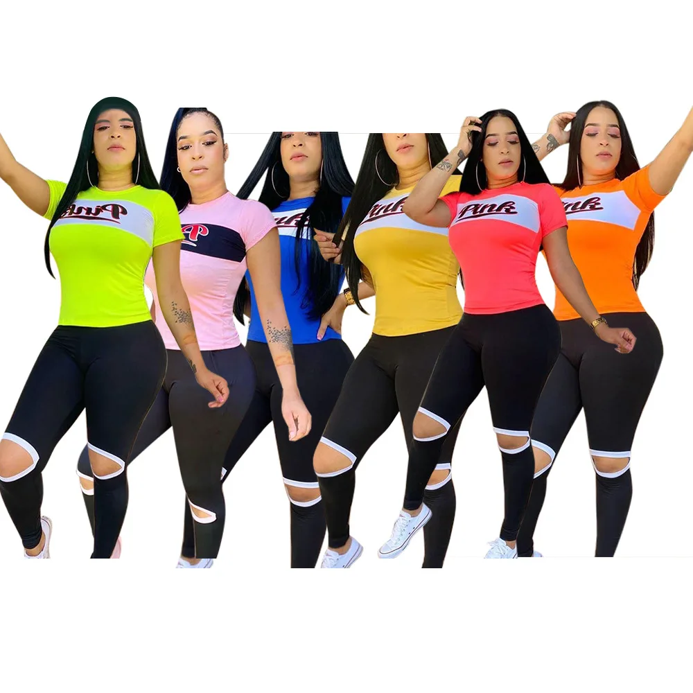 Женский Модный повседневный комплект из двух предметов футболка с брюками |