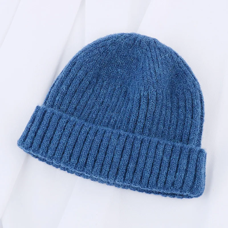 Dark blue Мужская вязаная шапка бини Skullcap, теплые вязаные шапки, настоящая Повседневная кепка без рукавов в стиле ретро, темно-синие стильные шапочки, кепка ярких цветов - Цвет: Dark blue