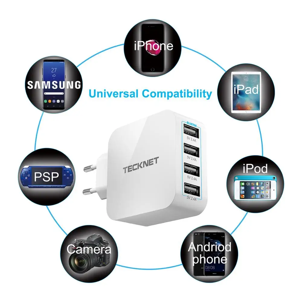 USB Wall Зарядное устройство DC 5,0 V 0.1A-2.4A 4-Порты и разъёмы USB Зарядное устройство для мобильных телефонов для использования во время поездок, Зарядное устройство по стандартам ЕС/Великобритания вилка для samsung Xiaomi huawei iphone