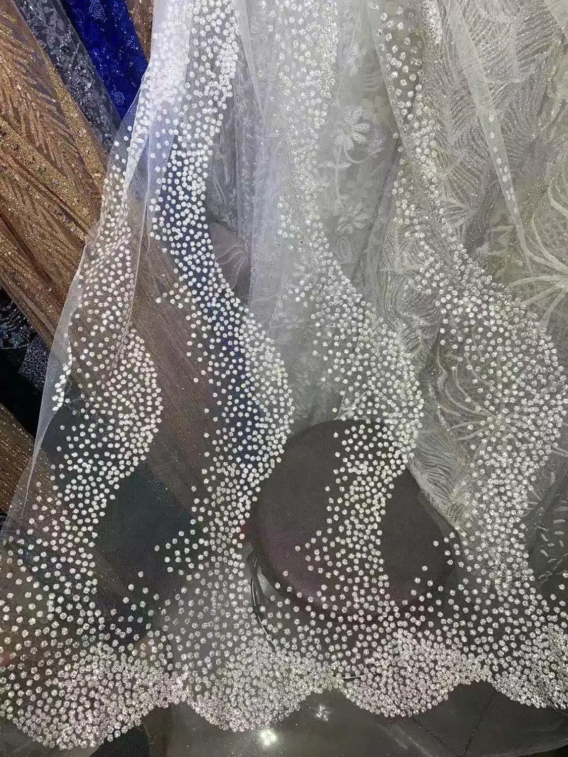 yxx01# 10 YARDS/lot offwhite mesh silver dobby dot tulle mesh net lace for sawing dress bridal wedding /occassion