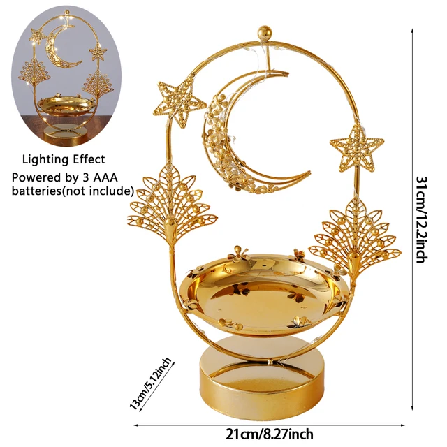 Ramadan Lamp Landle Holder Tray with Lights Eid Mubarak Muslim Islam  Ramadan Festival Metal Hollow Lamp Home Decorations Craft