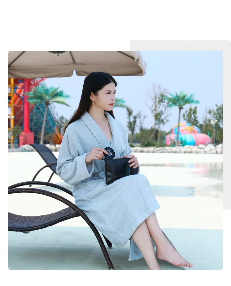 Весенне-осенний Одноцветный банный халат из чистого хлопка для гостиницы махровый халат унисекс с длинными рукавами размера плюс, пижама, одежда для сна