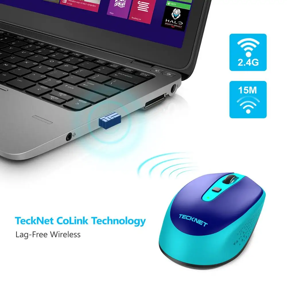 TeckNet Omni мини мышь компьютерная беспроводная мышь с USB приемником 2,4 ГГц шикарные мыши 1 батарея Регулируемая 1600 dpi мыши для ноутбука