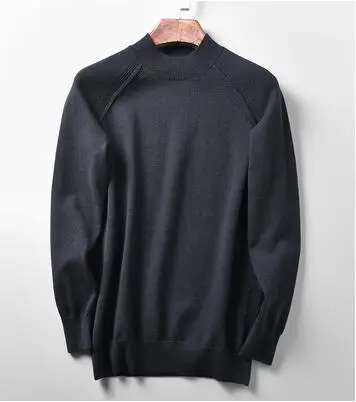 navy blue Хорошее качество! осенне-зимний мужской Одноцветный вязаный свитер, рубашка с высоким воротником, пуловер, свитер, пальто джентльмена tb3855 - Цвет: navy blue
