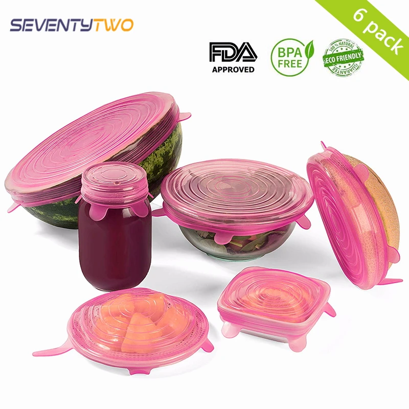 

100% Food Grade 6 PCS Silicon Stretch Lids Universal Lid Silicone Saran Food Wrap-bowl Pot Lid-silicone Cover Pan Kitchen