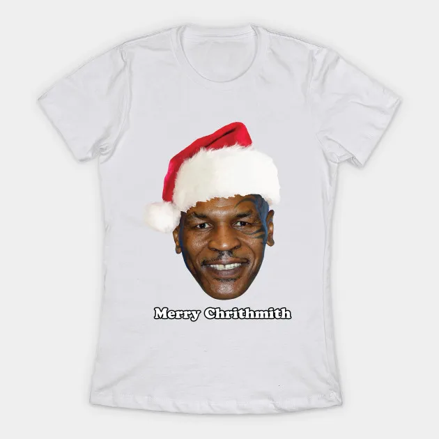 Mike Tyson-Merry Christmas женская футболка - Цвет: Белый