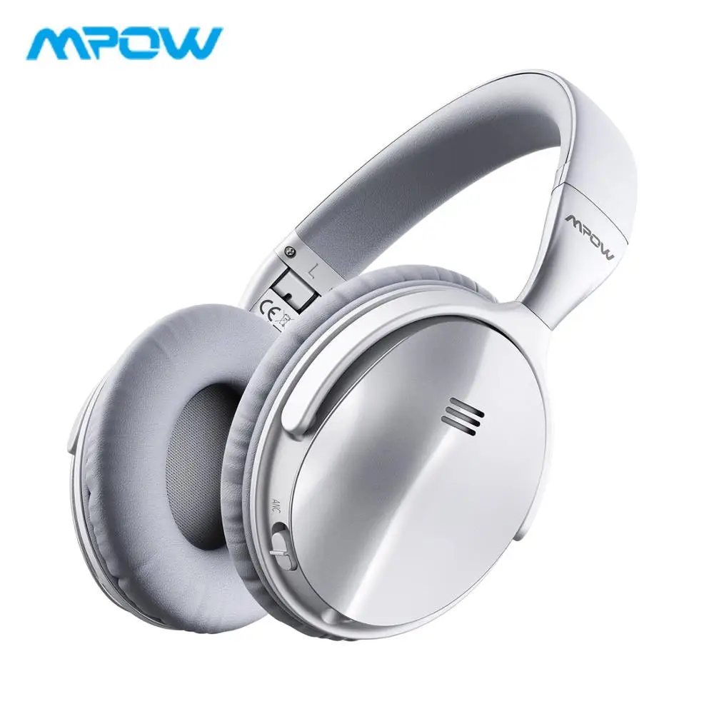Mpow H5 2-го поколения ANC беспроводные Bluetooth наушники проводные/Беспроводные с микрофоном сумка для переноски для ПК iPhone huawei Xiaomi - Цвет: Silver