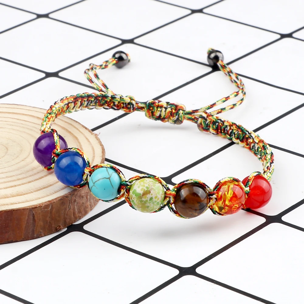 Charm 7 Chakra Braided Bracelet Ajustable Lava Tiger Eye Natural Stone Beads Bracelet Women Yoga Healing Bangle Jewelry Gift Beaded Bracelet Stone Bead Bracelet Natural Stone Bracelet