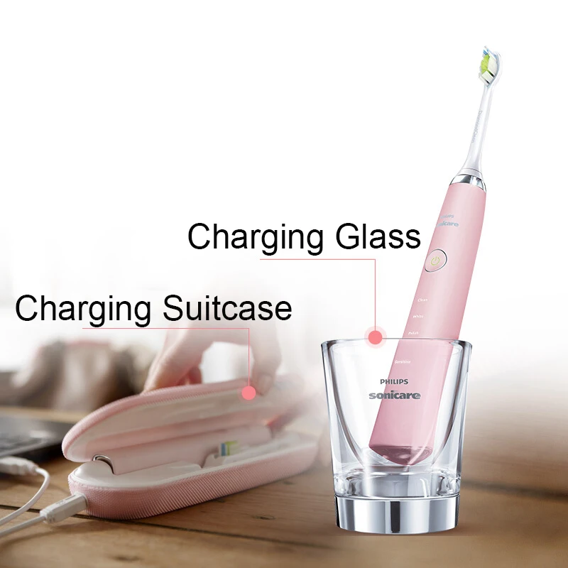 Philips Sonicare HX9362/68 звуковая качественная электрическая зубная щетка Алмазная чистая розовая со стеклом дорожное зарядное устройство для взрослых