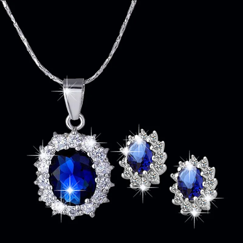 

Earrings Necklace Sets Diamond Sapphire Royal Princess High-grade Lady Wedding Birthday Gifts Women Jewelry Wholesale