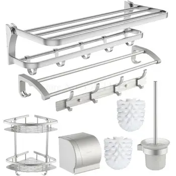 

Towel rack free punching space aluminum bathroom toilet rack wall hanging towel rack hardware pendant set