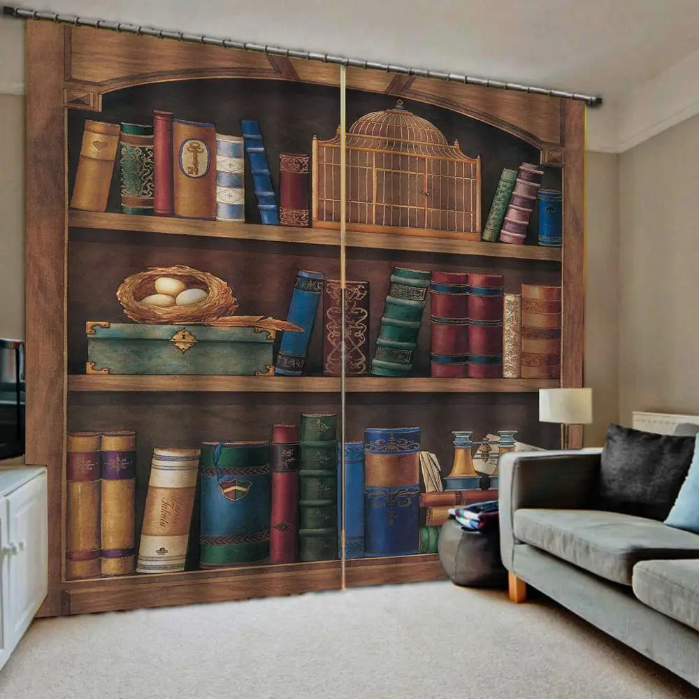 Затемняющие шторы в стиле ретро дизайнерские занавески для книг гостиной