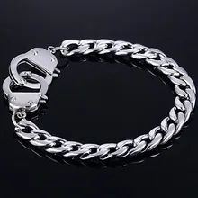 Серебряный браслет наручники для мужчин нержавеющая сталь для мальчиков звено цепи браслеты браслет панк Модные мужские ювелирные изделия
